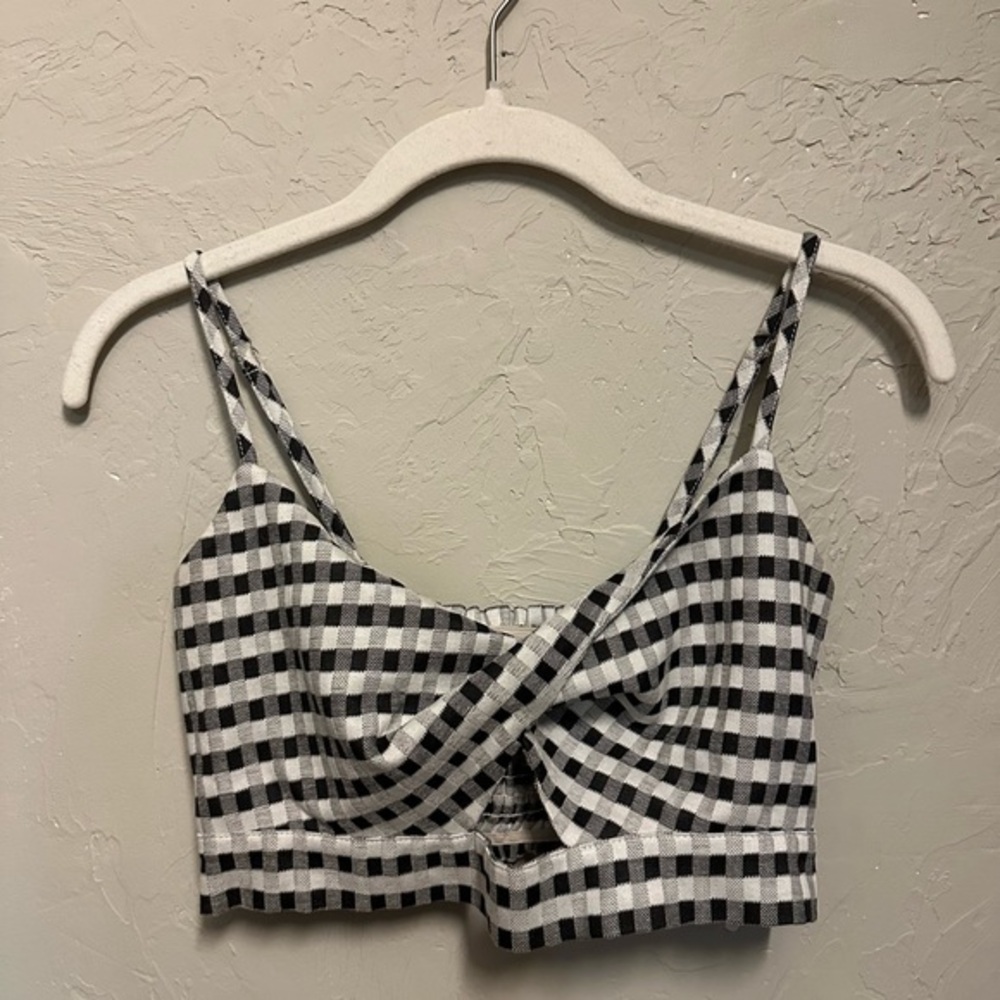 Black and White Gingham Crop Top - xsmall